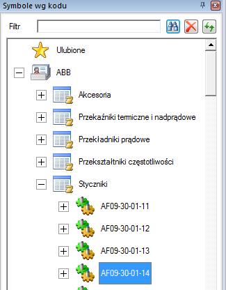 Przeglądanie symboli wg kodu Katalogi aparatów, dostarczone z programem, zawierają powiązania kodów katalogowych z symbolami (wymagana konfiguracja Standard).