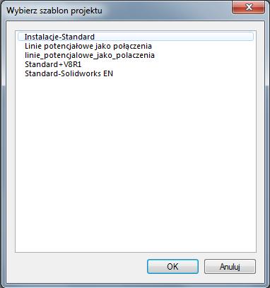 6.> <Szablon> Wybierz szablon projektu Standard+v8r1. Szablon projektu zawiera różne definicje dotyczące sposobu tworzenia i przetwarzania projektu np.