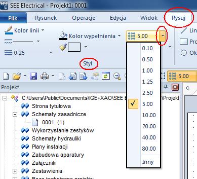 3.2 Siatka Siatka umożliwia dokładną pracę. Możesz wybrać siatkę poprzez kliknięcie ikony na Pasku szybkiego dostępu lub wybrać z menu polecenie Rysuj Styl Siatka.