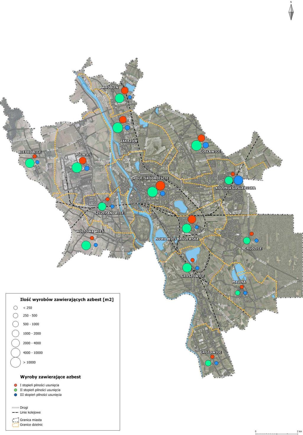 Mapa nr 2 Rozmieszczenie wyrobów zawierających azbest na