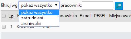 Po zapisaniu trafiamy na listę pracowników. Tu zwróćmy uwagę na filtry w górnej części strony, nad listą pracowników.