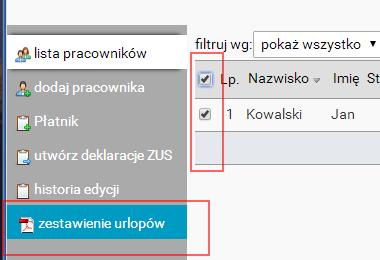 Zestawienie urlopów Ostatnia z dostępnych opcji w menu po lewej stronie to zestawienie urlopów.