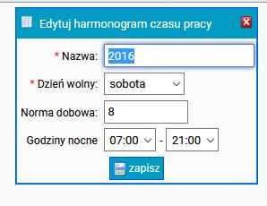 Klikając na harmonogramy pracy przejdziemy do listy utworzonych harmonogramów.