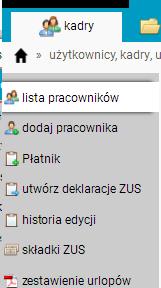 Opcje dostępne przy pozycji danego pracownika to kolejno: edycja danych pracownika, pobranie kwestionariusza osobowego, pobranie karty wynagrodzeń, pobranie PIT-2 (można dodać je potem do