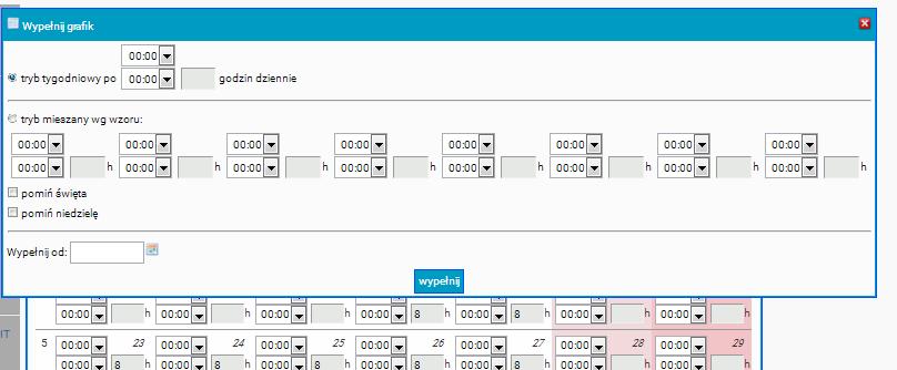 Następnie wybieramy jeszcze, od kiedy program ma wypełnić harmonogram i klikamy wypełnij.