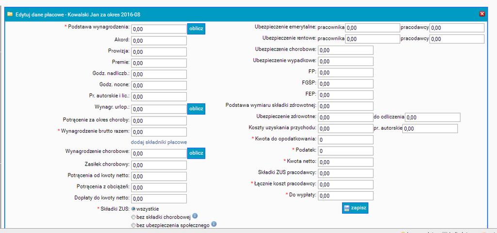 Następnie możemy obliczyć wynagrodzenie urlopowe, podobnie jak powyżej użyjemy do tego przycisku oblicz znajdującego się przy polu wynagrodzenie urlopowe.