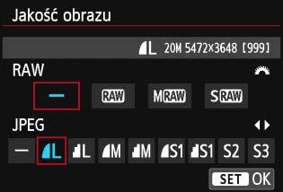 3 Ustawianie jakości rejestracji obrazów Użytkownik może określić liczbę pikseli i jakość obrazu. Istnieje osiem ustawień jakości rejestracji obrazów JPEG: 73, 83, 74, 84, 7a, 8a, b i c.