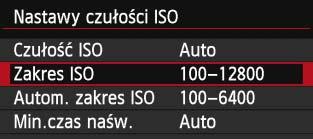 i: Ustawianie czułości ISON 3 Ustawianie zakresu czułości ISO Można ręcznie ustawić zakres czułość ISO (dolne i górne granice).