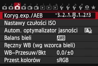 h Sekwencja naświetlania (AEB)N Aparat wykonuje trzy zdjęcia w sekwencji ekspozycji, z automatyczną zmianą czasu otwarcia migawki i wartości przysłony, w maksymalnym zakresie ±3 stopni i z