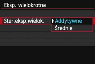 P Wielokrotna ekspozycjan 3 Ustaw pozycję [Ster.eksp.wielok.]. Wybierz metodę sterowania ekspozycją wielokrotną, a następnie naciśnij przycisk <0>.