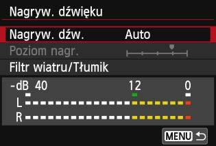 3 Ustawianie nagrywania dźwięku Dźwięk można nagrywać równocześnie z obrazem, korzystając z wbudowanego lub dostępnego w sprzedaży mikrofonu stereofonicznego.