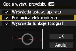 Q Wyświetlanie poziomicy elektronicznej Aby ułatwić sobie korekcję nachylenia aparatu, można wyświetlić poziomicę elektroniczną na monitorze LCD i w wizjerze.