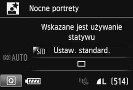 W przypadku korzystania z obiektywu zmiennoogniskowego ustaw najkrótszą ogniskową w celu uzyskania szerokiego ujęcia sceny nocnej. Użyj także statywu, aby zapobiec drganiom aparatu.