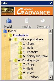 Menu kontekstowe w pilocie dla każdego elementu daje natychmiastowy dostęp do funkcji modelowania oraz zarządzania elementami (np. ukrywanie/wyświetlanie, wybieranie, grupowanie w systemy itp.).