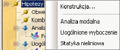 Przykład: Definiowanie analizy modalnej 1. Z menu: wybierz Hipotezy > Analiza modalna. 2. W Pilocie, rodzina analiz modalnych oraz przypadki Modalne znajdują się w grupie Hipotezy.