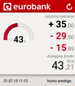 Na urządzeniach z systemem ios widget może prezentować: kwotę dostępnych środków w formie graficznej wyrażoną w procentach (jako % zdefiniowanej uprzednio