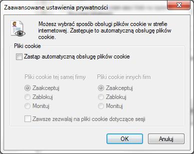 Zezwalanie na obsługę plików cookie 1. W Internet Explorerze w zakładce Narzędzia należy wybrać Opcje Internetowe; 2.