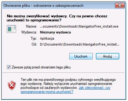 2.1.2. Instalowanie Navigator Free Jeżeli pobierałeś