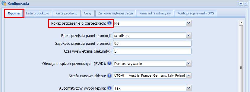 Jak włączyć pokazywanie informacji o ciasteczkach na stronie głównej sklepu?