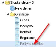 Po włączeniu tej funkcji, na górze lub na dole strony pokaże się ramka przy pierwszym wejściu na stronę. Treść tekstu: Używamy cookies m.in. w celach: świadczenia usług, reklamy, statystyk.