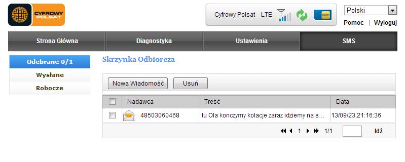 Jeżeli chcesz usunąć wybraną wiadomość zaznacz ją klikając na przycisk po lewej stronie