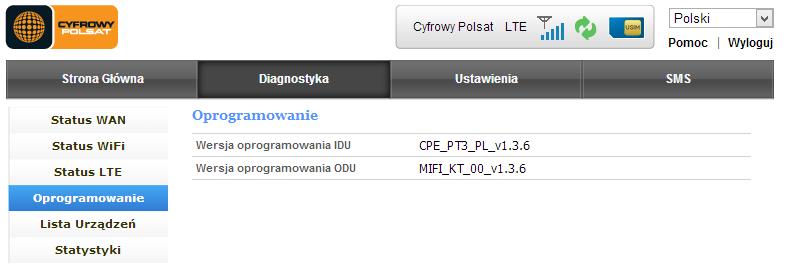 Po zalogowaniu (domyślny login i hasło: admin) należy sprawdzić czy bieżąca wersja oprogramowania jest zgodna z aktualizowaną.