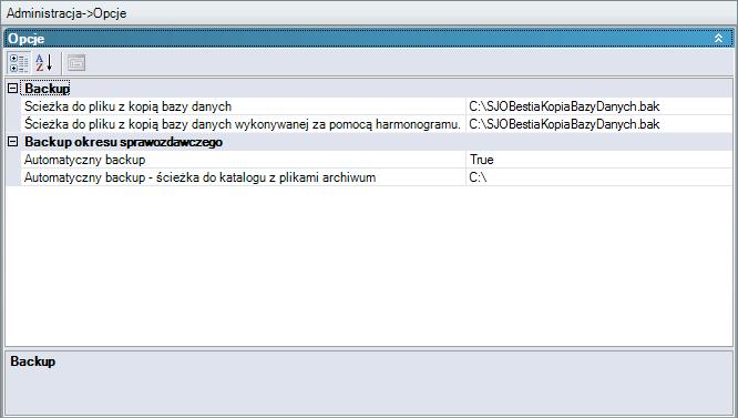 Parametry systemowe (rys. 57) są bezpośrednio związane z pracą systemu. Określone są w nich takie własności programu jak: ścieżka do pliku z kopią bazy danych (C:\SJOBestiaKopiaBazyDanych.