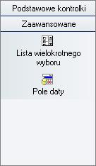 Rysunek 75. Grupa zaawansowanych kontrolek Do zaawansowanych kontrolek (rys. 75) należą: Lista wielokrotnego wyboru pozwala na wybranie jednocześnie kilku pozycji, które są pobierane z bazy danych.