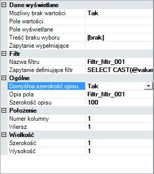 Rysunek 77. Okno właściwości listy wyboru W zależności od kontrolki, opcja Właściwości będzie zawierała różne pola, np.