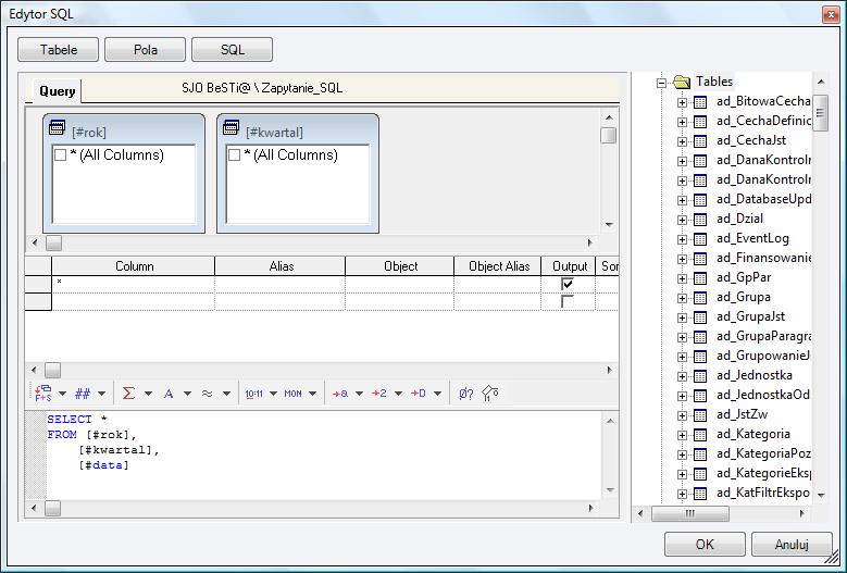 Aby przejść do okna edytora, należy kliknąć prawym klawiszem myszy na edytowanej pozycji w zakładce Tabela i wybrać opcję Pokaż w edytorze SQL (rys. 81).