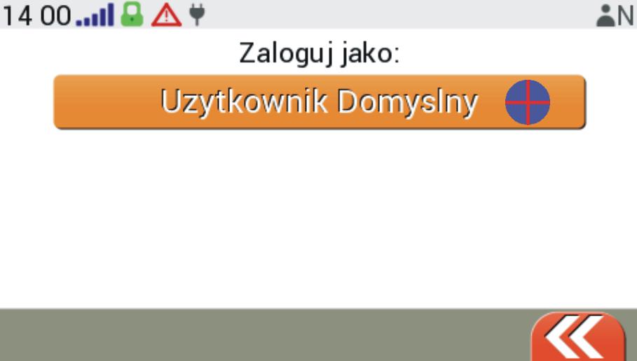 Pojawi się ekran logowania użytkownika, na którym naciskamy przycisk Użytkownik Domyślny.