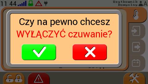 5. Proces czuwania Ustawienie stanu procesu czuwania ma wpływ na powiadamianie o zdarzeniach, zależnie od wybranego rodzaju danego wyjścia/wejścia.