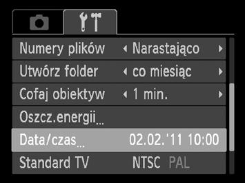 Ustawianie daty i godziny Zmiana daty i godziny Istnieje możliwość zmiany bieżących ustawień daty i godziny. Wyświetl menu. Naciśnij przycisk n. Wybierz opcję [Data/czas].