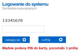 Rysunek 7 Logowanie kartą mikroprocesorową W przypadku błędnie wprowadzonego PINu użytkownik otrzyma komunikat Błędnie podany PIN do karty, pozostało X prób, informujący po ilu błędnych próbach