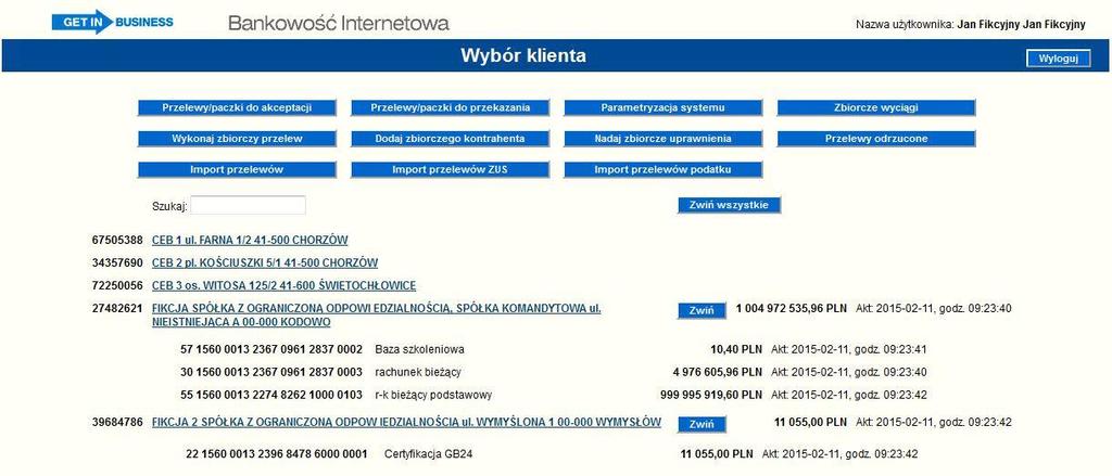 Rysunek 160 Widok rozwiniętej listy rachunków w trybie Multiuser Rysunek 161 Prezentacja wyszukiwania firmy w liście Klientów w trybie Multiuser Formatka Wybór klienta prezentuje również następujące