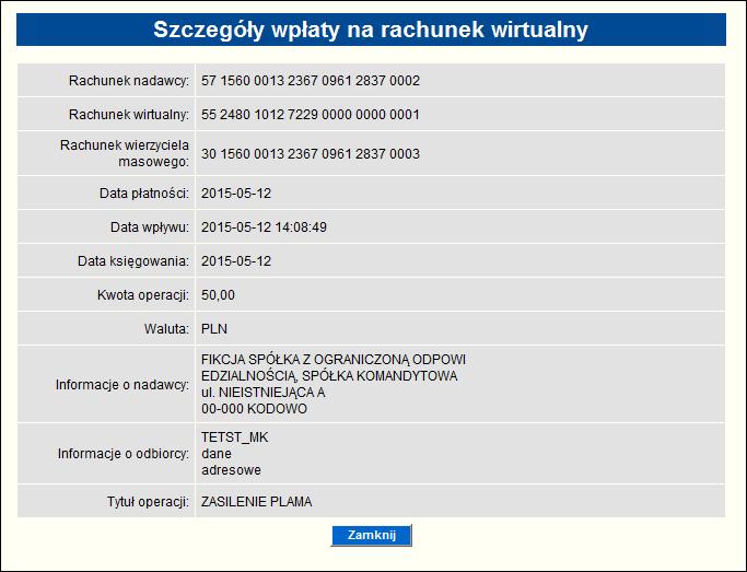 masowych W przypadku, gdy jest operacją agregującą a system GB24 nie zdążył jeszcze pobrać dla niej analityki w kolumnie Potwierdzenie operacji zostanie zaprezentowana informacja Szczegóły uznania