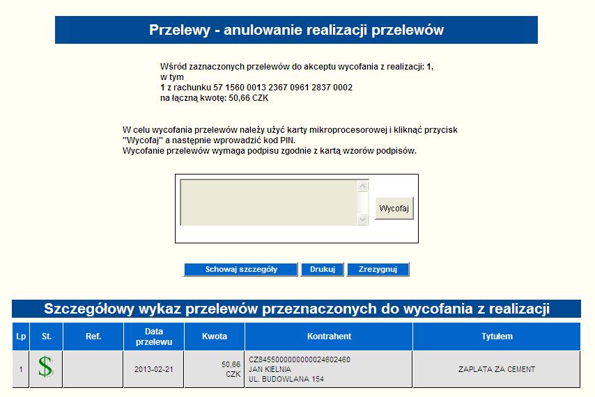 Informacje szczegółowe umożliwiający wyświetlenie danych