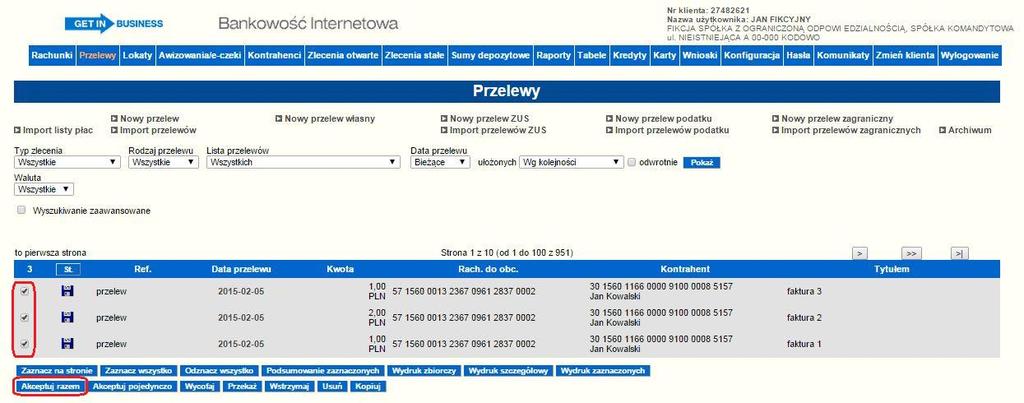 Rysunek 51 Akceptacja przelewu - Token mobilny Jeśli do akceptacji jest