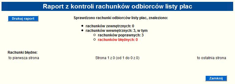 Rysunek 63 Raport z kontroli rachunków odbiorców listy płac Akceptację listy płac przeprowadza się wybierając z listy przelewów ikonę w kolumnie ze statusem listy płac.