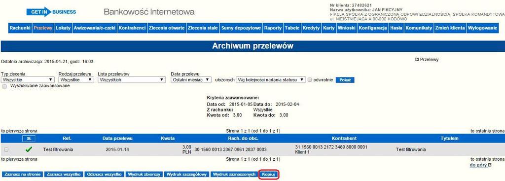 Rysunek 73 Lista zleceń w archiwum Wydruk listy zleceń w archiwum obejmuje opcję wydruku zbiorczego jak i szczegółowego.