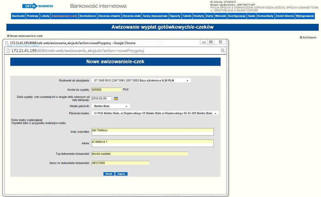 Rysunek 84 Przygotowanie nowego czeku elektronicznego 6.9.2.1.