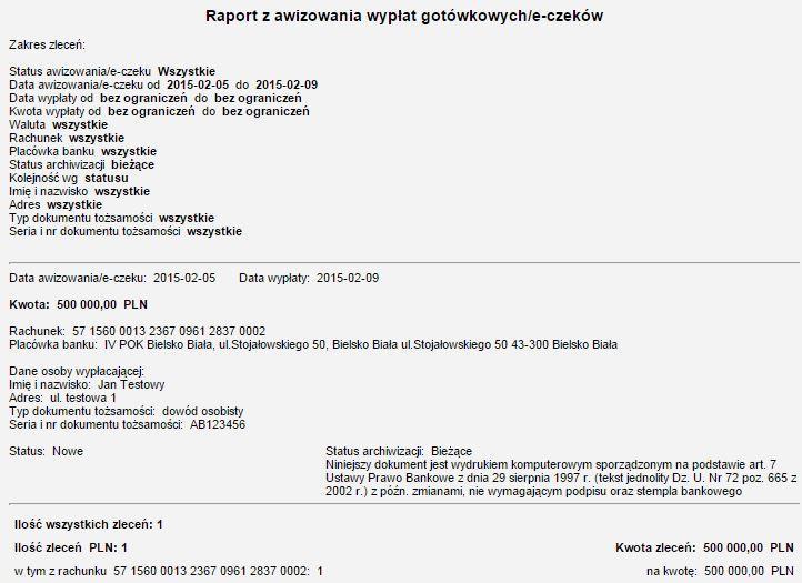 Rysunek 86 Raport e-czeków tworzący się po kliknięciu na klawisz Drukuj 6.9.2.