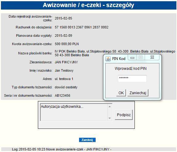 Rysunek 87 Autoryzacja czeku elektronicznego 6.9.2.3.