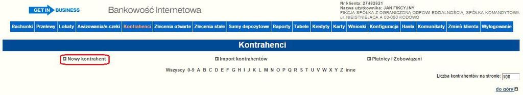 6.10. Kontrahenci W opcji tej istnieje możliwość zarządzania listą kontrahentów odbiorców przelewów oraz listą płatników składek ZUS oraz zobowiązanych wobec urzędów skarbowych.