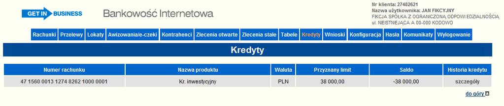 Rysunek 152 Nadawanie uprawnień do opcji kredyty Po nadaniu uprawnień pojawi się nowa zakładka Kredyty w menu głównym systemu.