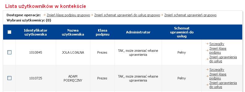 Dane kontekstu W tym miejscu dostępne są informacje dotyczące kontekstu, listy umów w kontekście, listy usług w kontekście