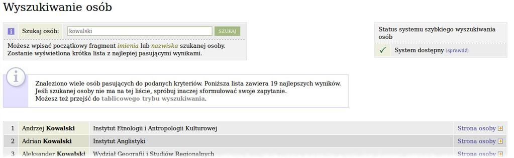 2.5 Wyszukiwanie osób Po kliknięciu w przycisk SZUKAJ następuje przejście do strony z wynikami wyszukiwania.