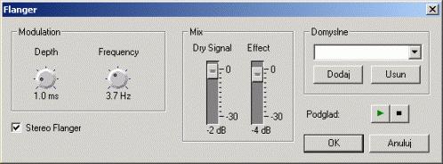 7.7 Efekt flanger Zastosowanie efektu flanger tworzy niezwykłe efekty dźwiękowe poprzez zmienną modulację i miksowanie.