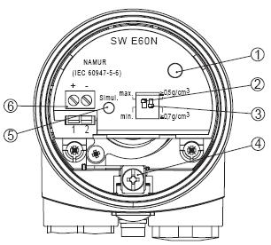 element filtrujący dla celów kompensacji ciśnienia (nie dla EEx d) Rys. 8: Przedział elektroniki i przyłącza, obudowa jednokomorowa 1. dioda LED 2.