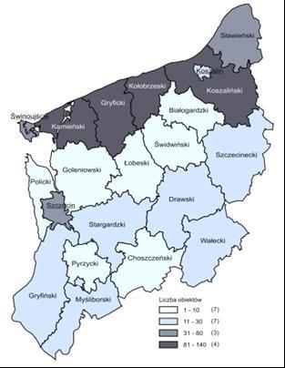Baza noclegowa i ruch turystyczny w powiatach Zachodniopomorskiego Źródło: www.stat.gov.